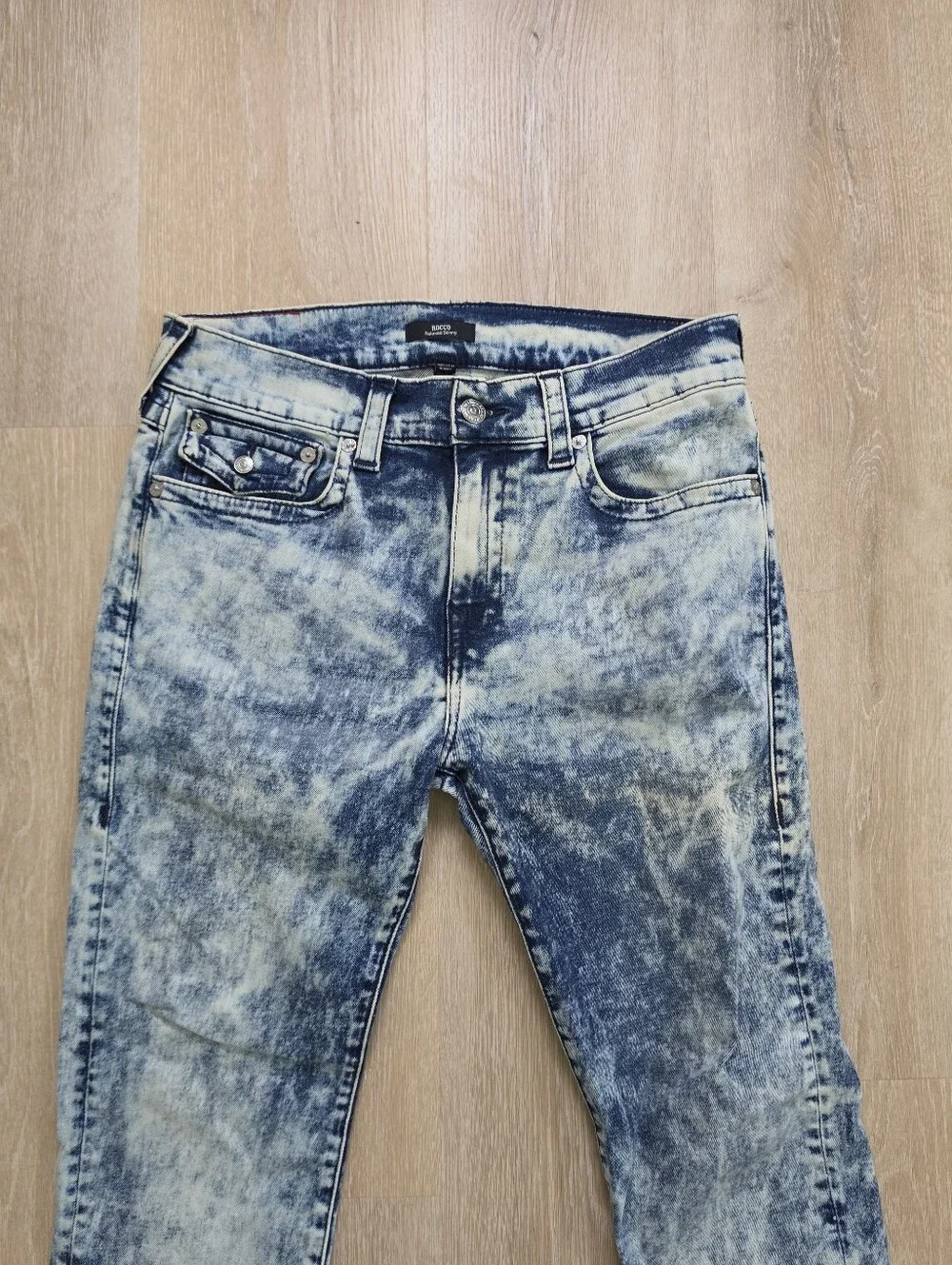 True Religion Jeans Size 34 Mens Rocco Relaxed Skinny Acid Wash Flap Pocket